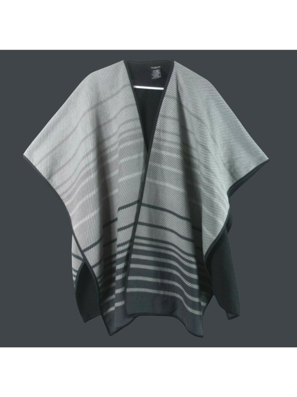 Ike Behar Striped Ruana Wrap Poncho Womens OS Black Gray Cozy Blanket Layer